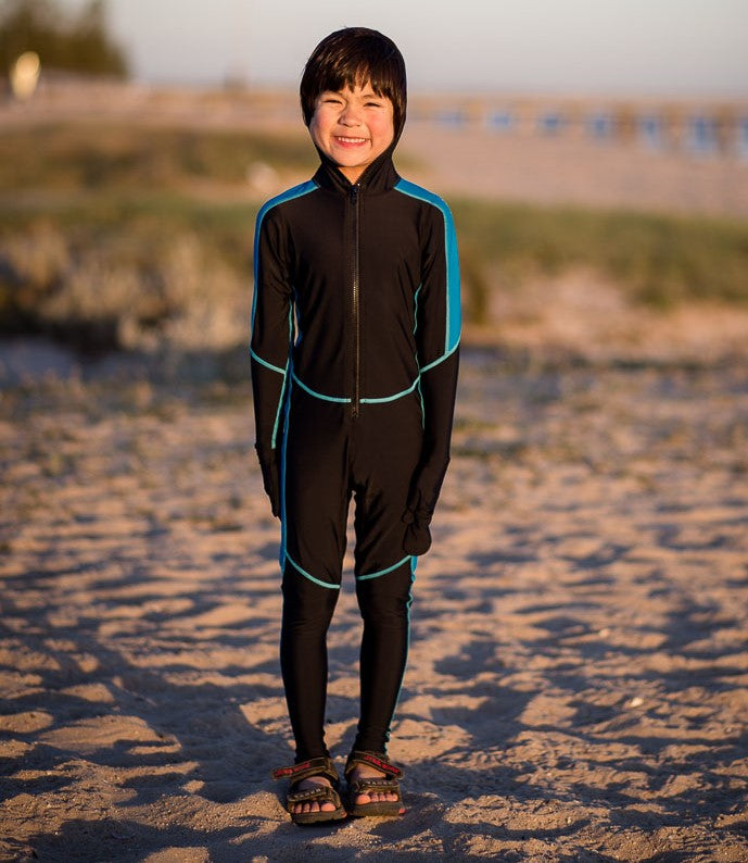Children's Stinger Suit - Black & Turquoise – Radicool Australia