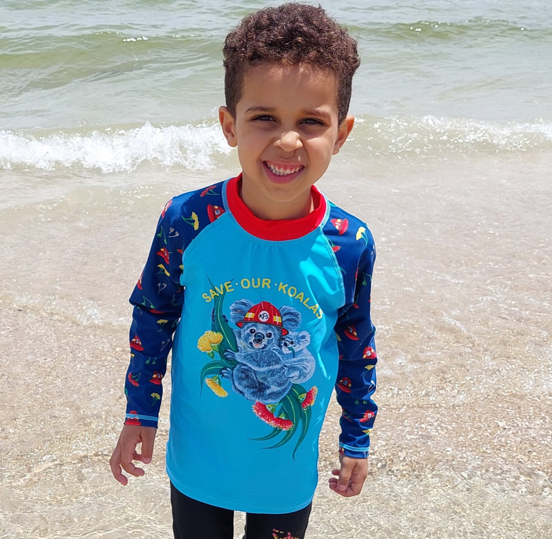 Kids Rashie Save Our Koalas in Blue – Radicool Australia