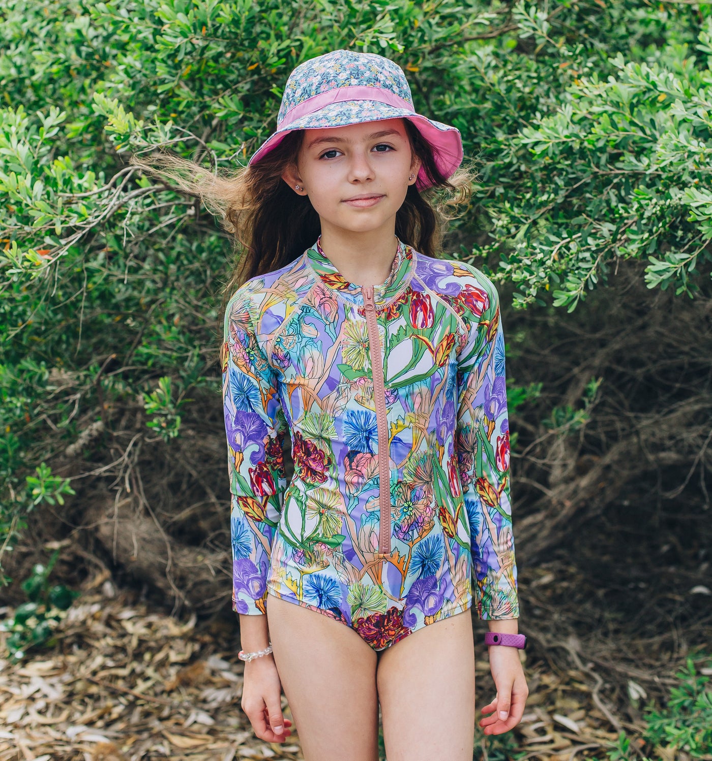 Kids Floral Long-Sleeved One Piece