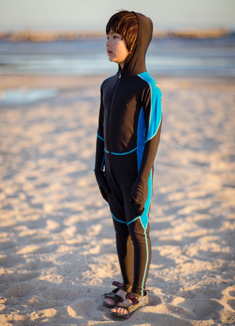 Children's Stinger Suit - Black & Turquoise – Radicool Australia